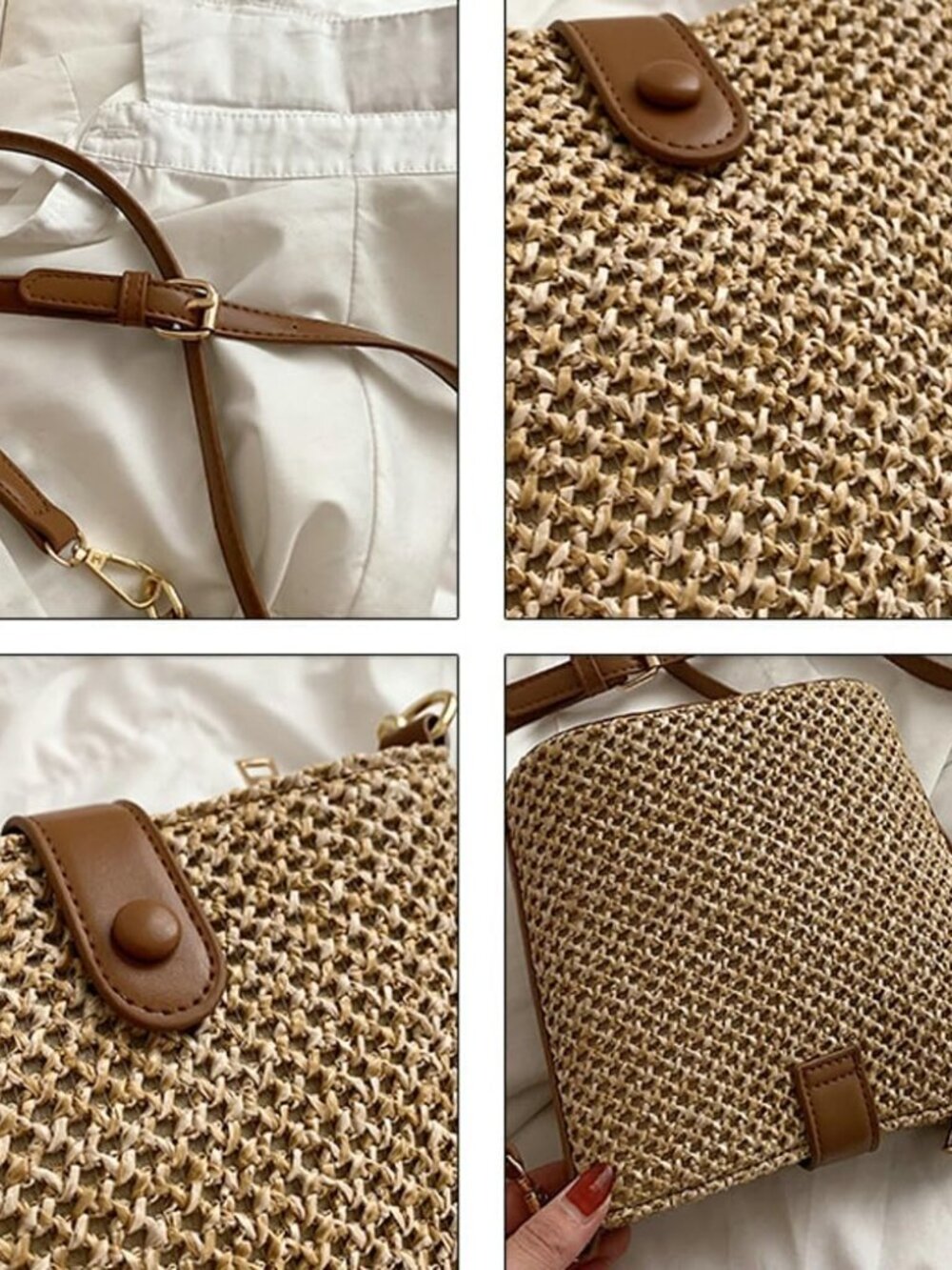 Straw Beach Bags For Women Rattan Purse Summer Straw Cross-body Bag Raffia Handb - Picture 8 of 9
